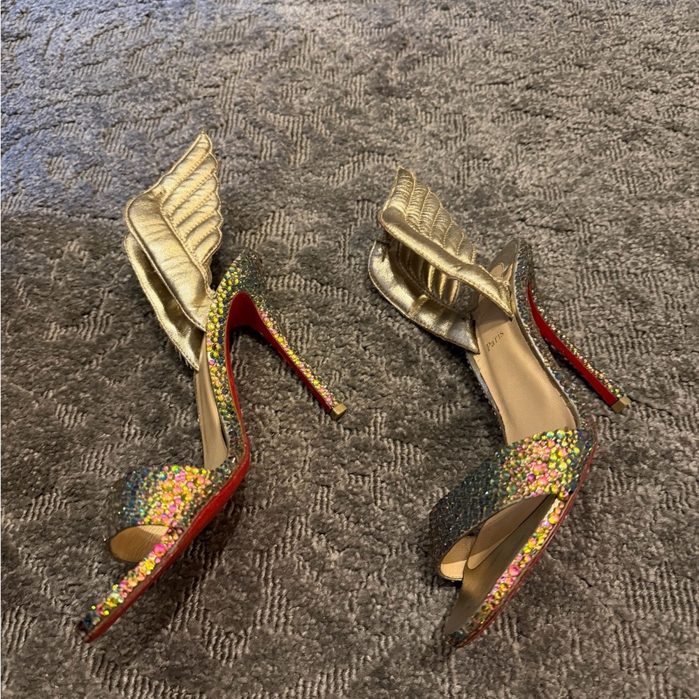 Christian Louboutin Gold and Crystal Winged Heels - Picture 6 of 8